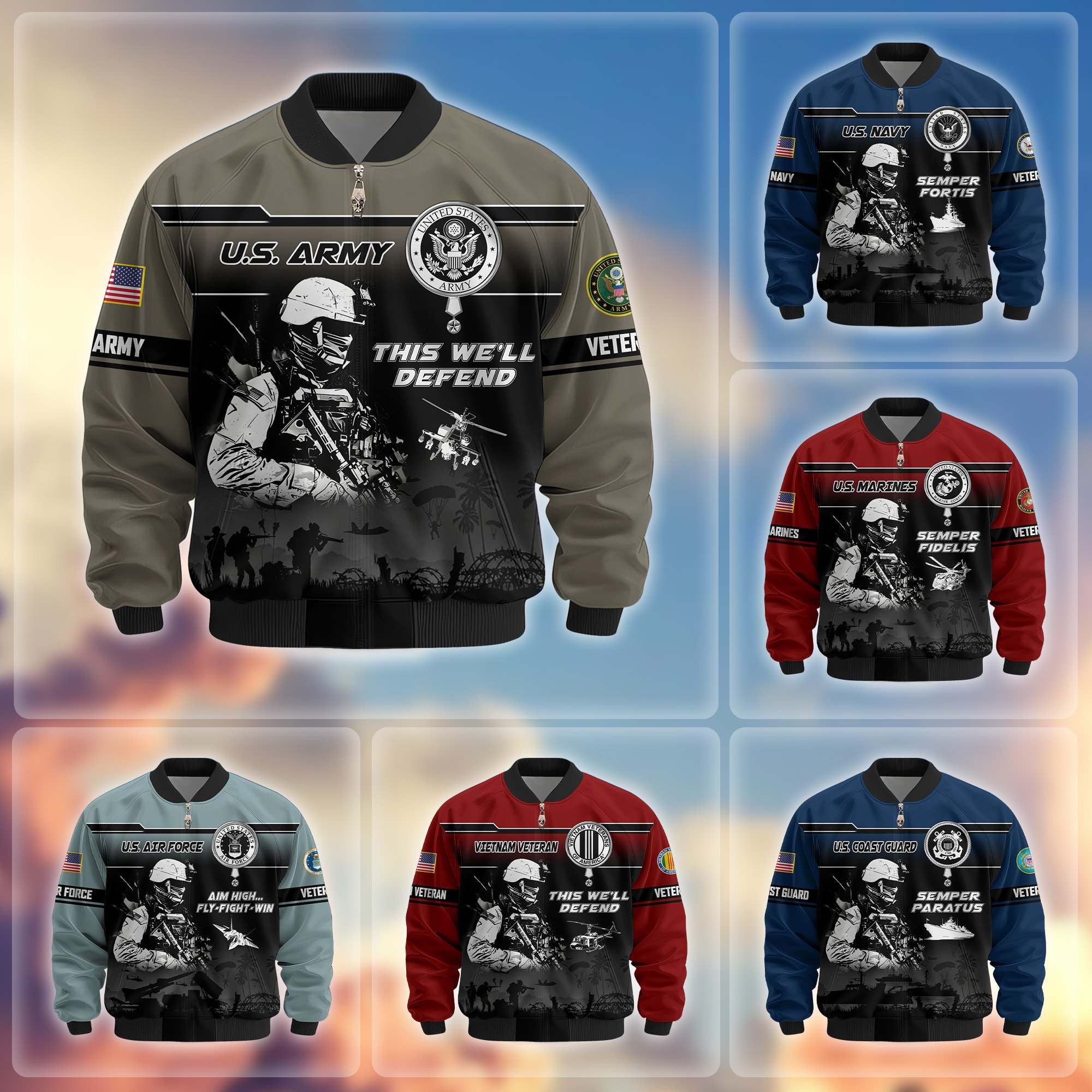 Premium US Veterans Bomber Jacket, Gifts For US Veterans, Gifts On Father's Day, Veterans Day.