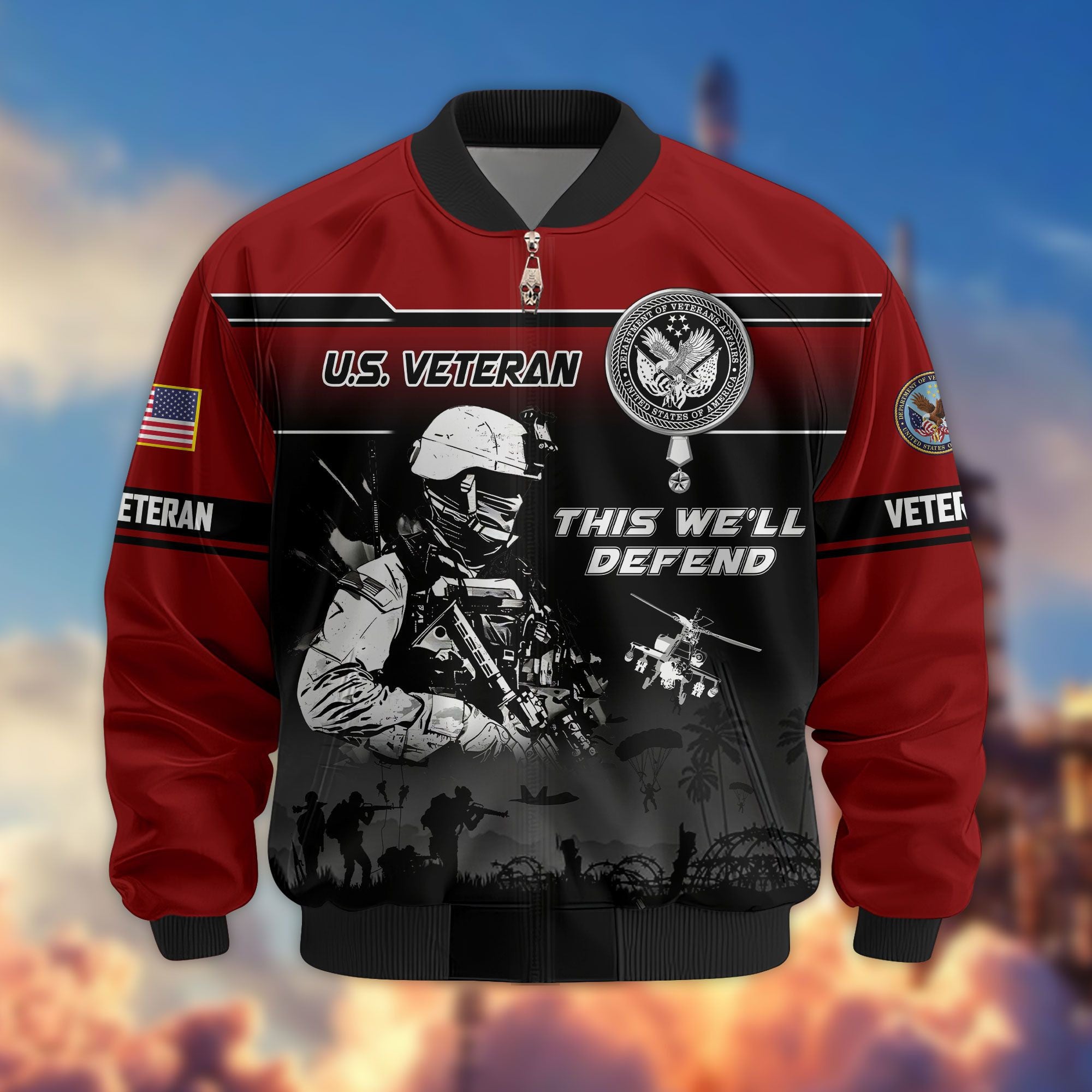 Premium US Veterans Bomber Jacket, Gifts For US Veterans, Gifts On Father's Day, Veterans Day.