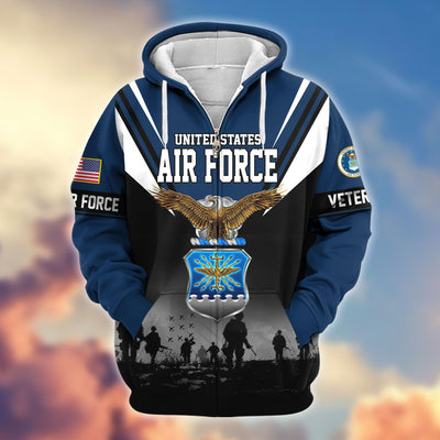Premium US Veterans Zip Hoodie, Gifts For US Veterans, Gifts On Father's Day, Veterans Day.