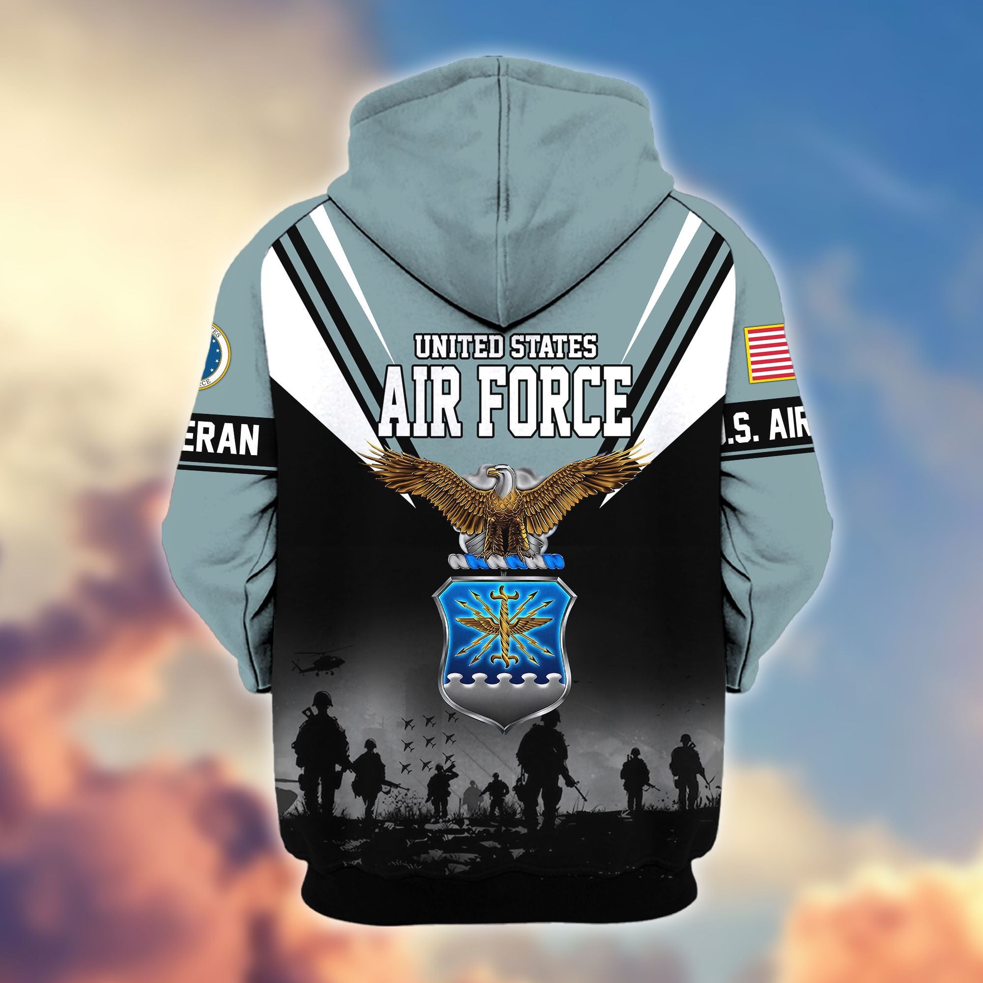 Premium US Veterans Zip Hoodie, Gifts For US Veterans, Gifts On Father's Day, Veterans Day.