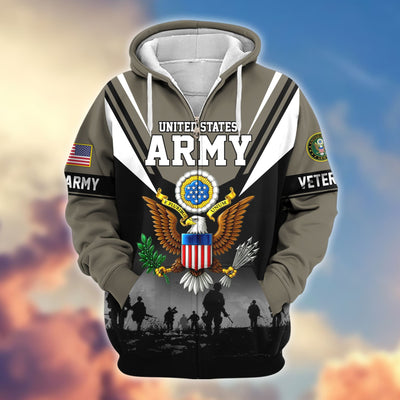 Premium US Veterans Zip Hoodie, Gifts For US Veterans, Gifts On Father's Day, Veterans Day.