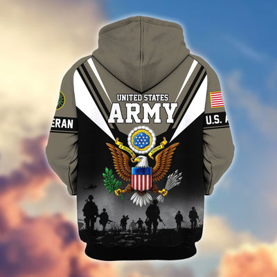 Premium US Veterans Zip Hoodie, Gifts For US Veterans, Gifts On Father's Day, Veterans Day.