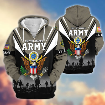 Premium US Veterans Zip Hoodie, Gifts For US Veterans, Gifts On Father's Day, Veterans Day.