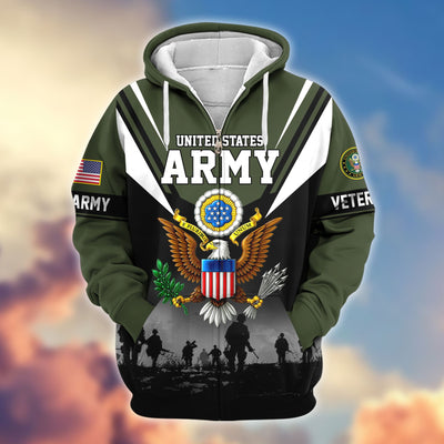 Premium US Veterans Zip Hoodie, Gifts For US Veterans, Gifts On Father's Day, Veterans Day.