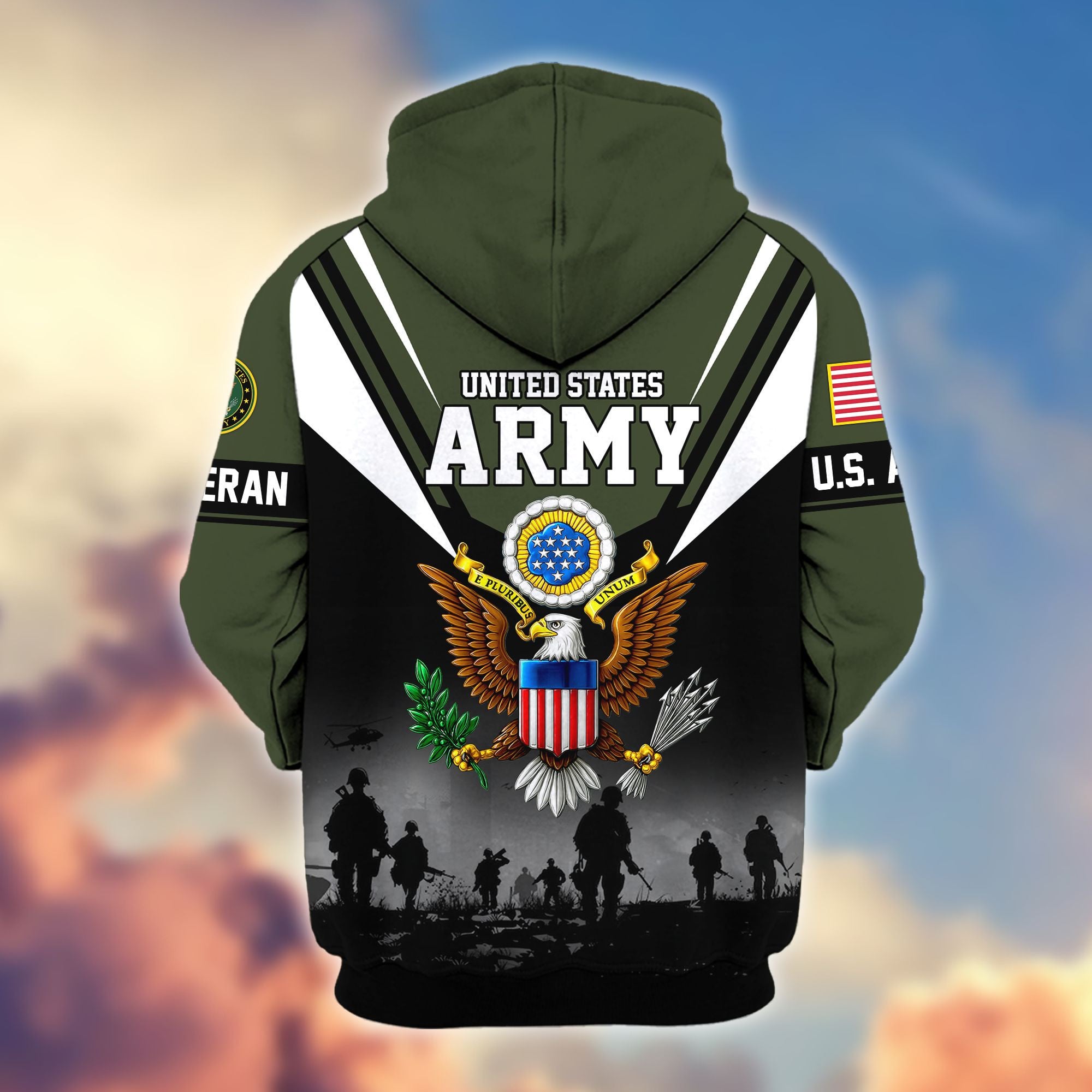 Premium US Veterans Zip Hoodie, Gifts For US Veterans, Gifts On Father's Day, Veterans Day.