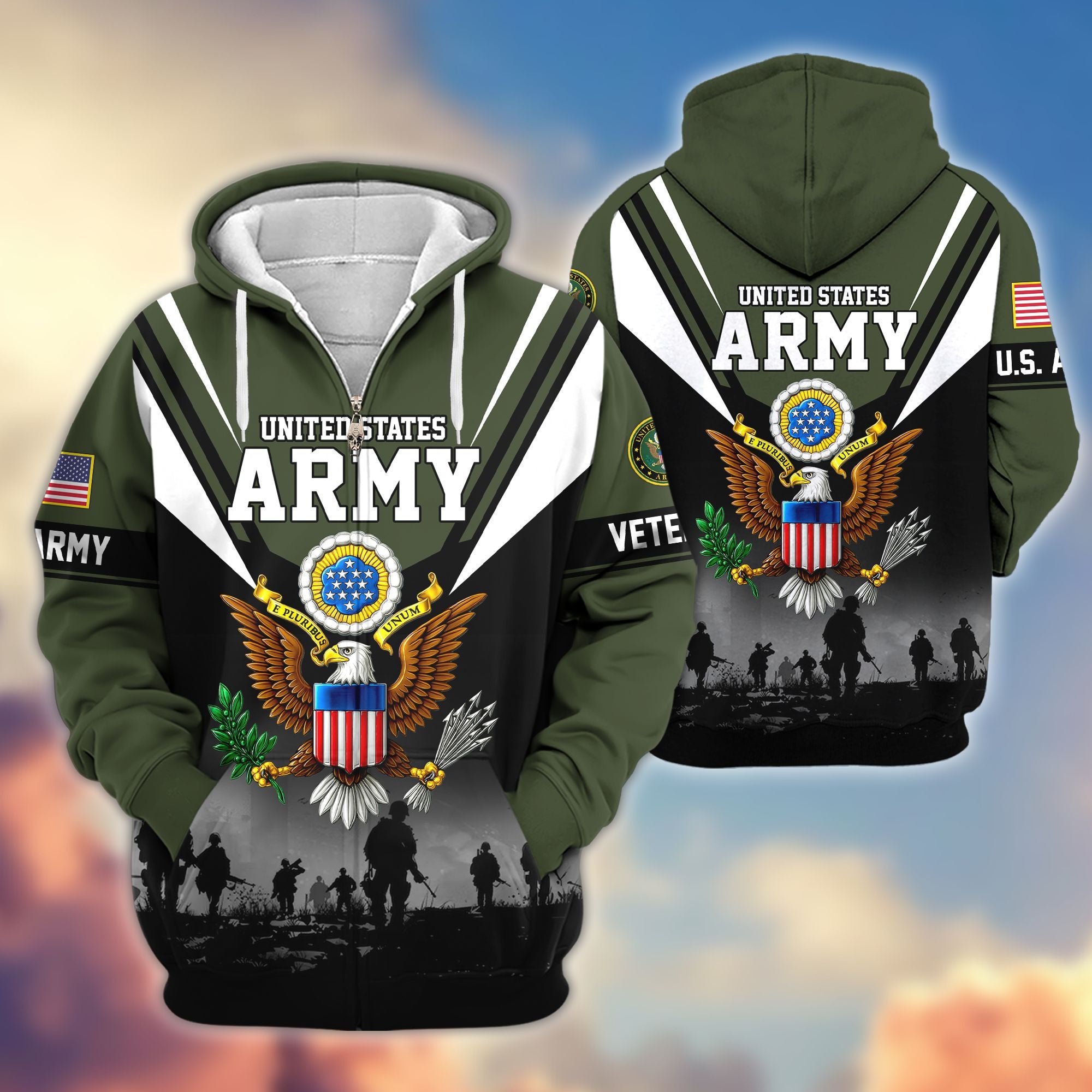 Premium US Veterans Zip Hoodie, Gifts For US Veterans, Gifts On Father's Day, Veterans Day.
