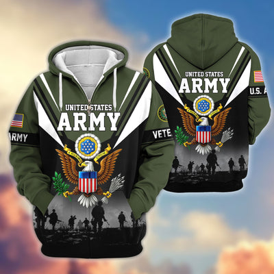 Premium US Veterans Zip Hoodie, Gifts For US Veterans, Gifts On Father's Day, Veterans Day.