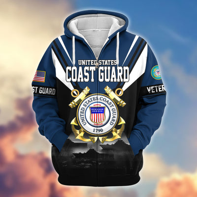 Premium US Veterans Zip Hoodie, Gifts For US Veterans, Gifts On Father's Day, Veterans Day.