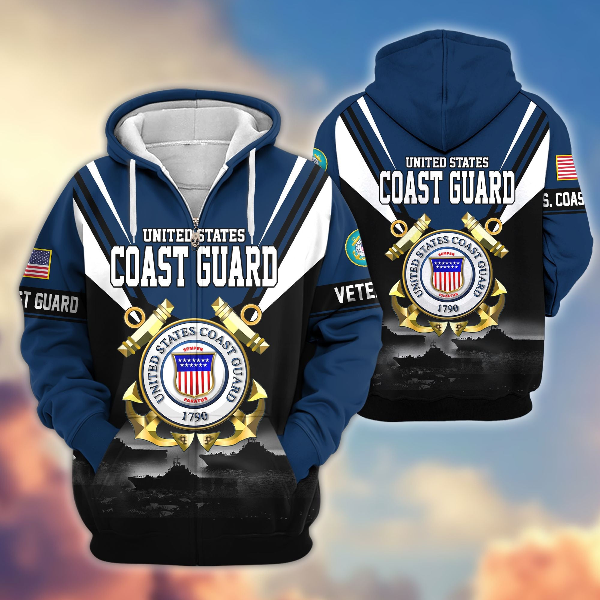 Premium US Veterans Zip Hoodie, Gifts For US Veterans, Gifts On Father's Day, Veterans Day.
