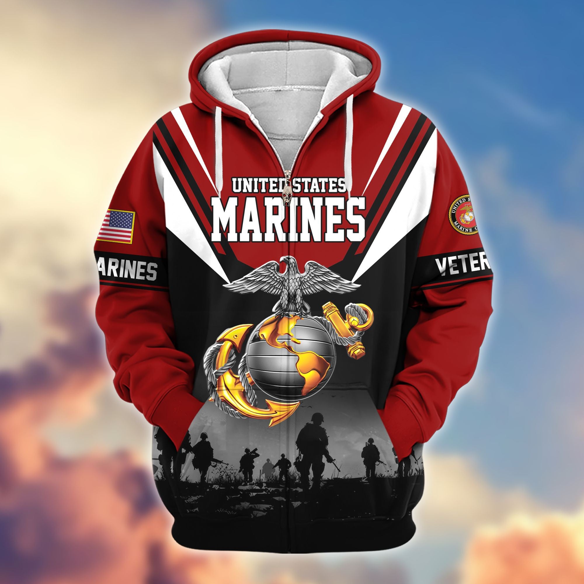 Premium US Veterans Zip Hoodie, Gifts For US Veterans, Gifts On Father's Day, Veterans Day.