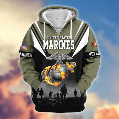 Premium US Veterans Zip Hoodie, Gifts For US Veterans, Gifts On Father's Day, Veterans Day.