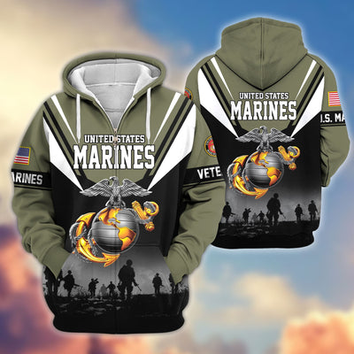 Premium US Veterans Zip Hoodie, Gifts For US Veterans, Gifts On Father's Day, Veterans Day.