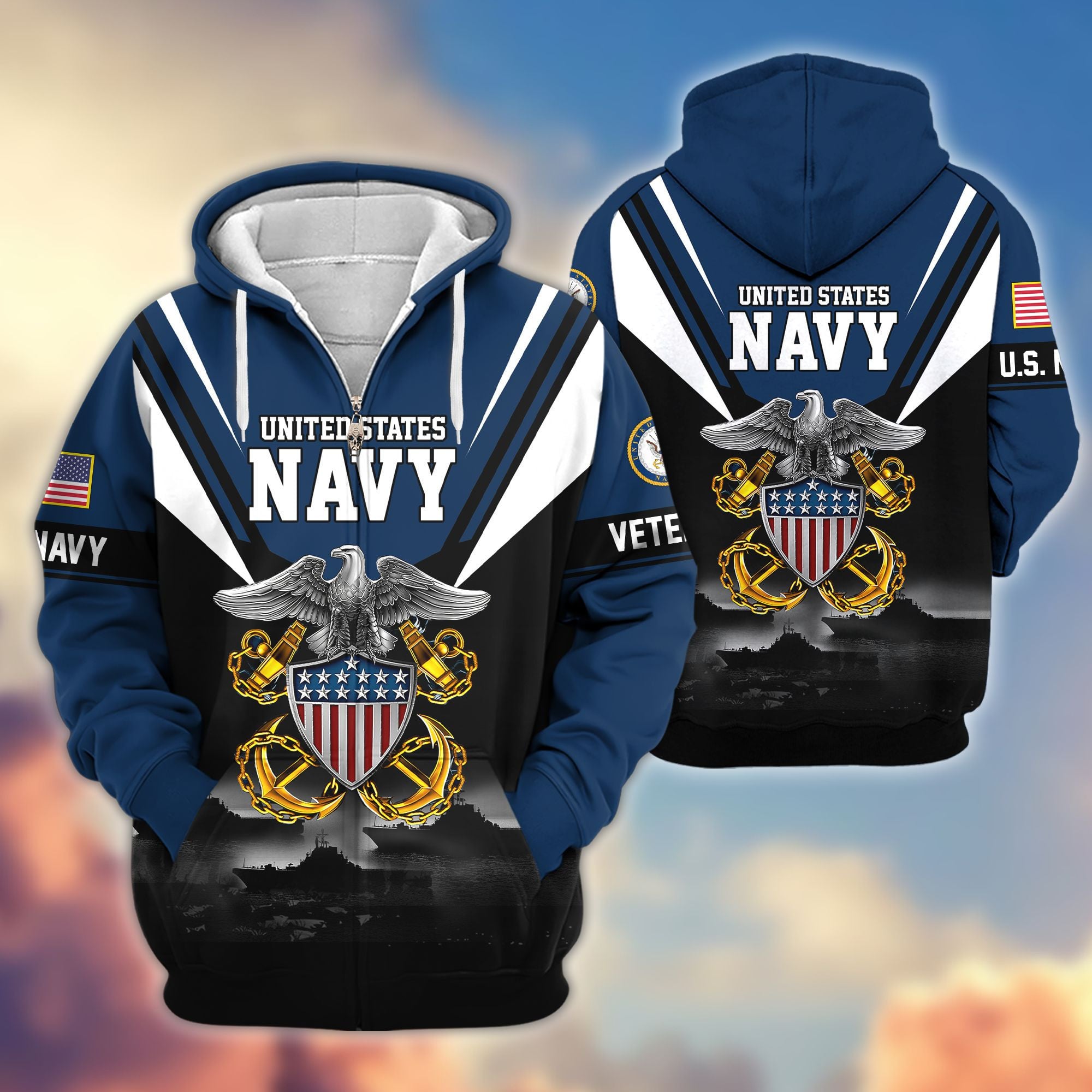 Premium US Veterans Zip Hoodie, Gifts For US Veterans, Gifts On Father's Day, Veterans Day.