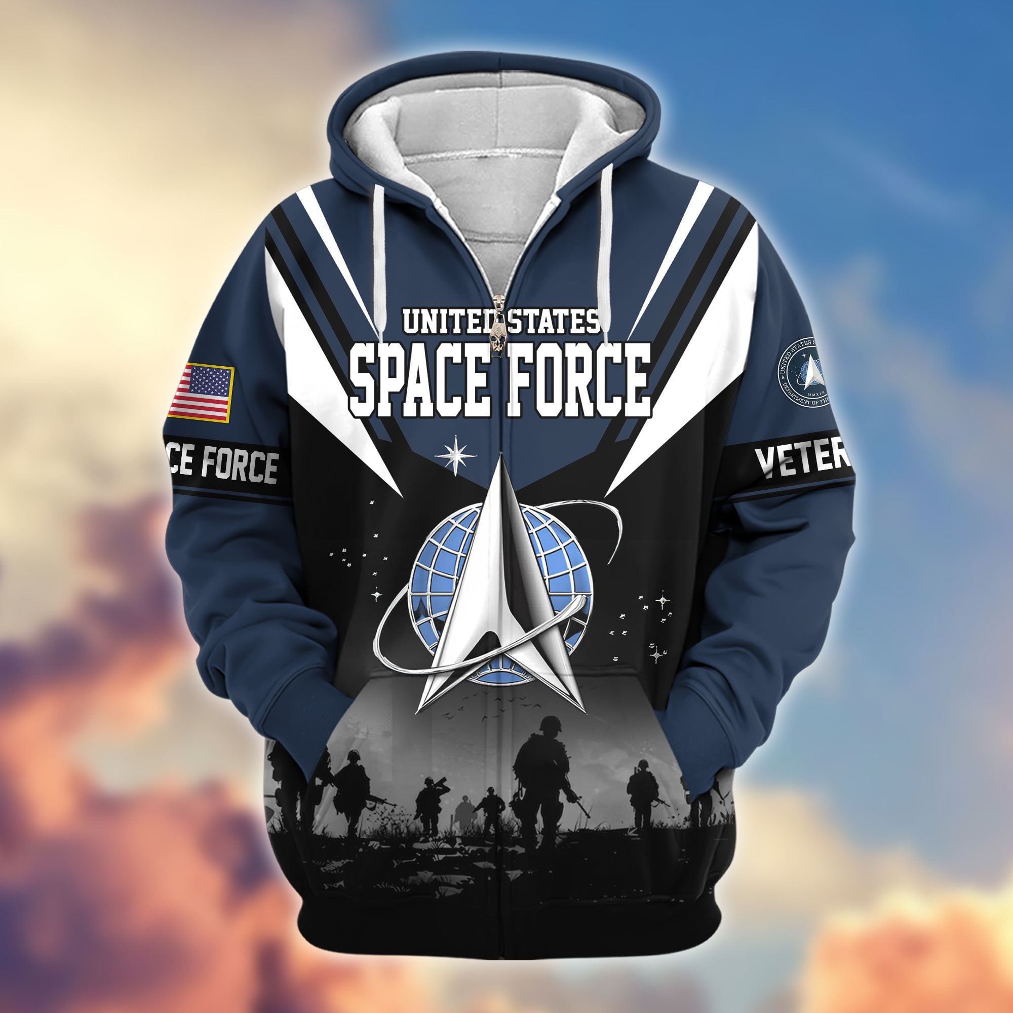 Premium US Veterans Zip Hoodie, Gifts For US Veterans, Gifts On Father's Day, Veterans Day.