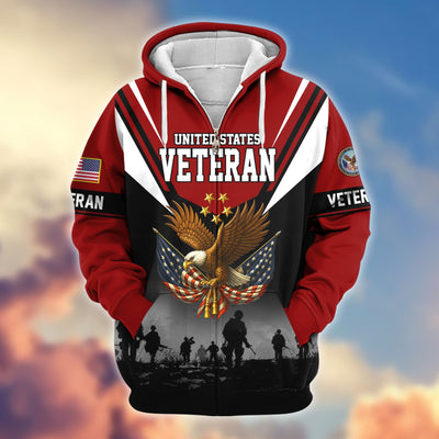 Premium US Veterans Zip Hoodie, Gifts For US Veterans, Gifts On Father's Day, Veterans Day.