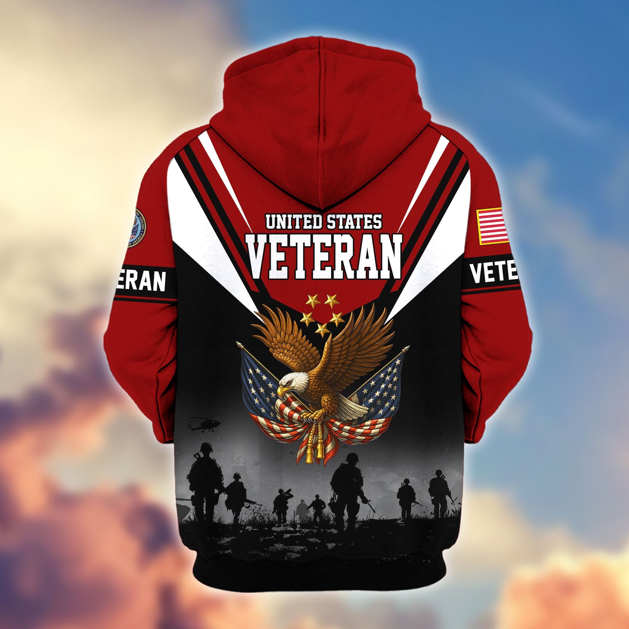 Premium US Veterans Zip Hoodie, Gifts For US Veterans, Gifts On Father's Day, Veterans Day.