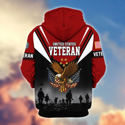 Premium US Veterans Zip Hoodie, Gifts For US Veterans, Gifts On Father's Day, Veterans Day.