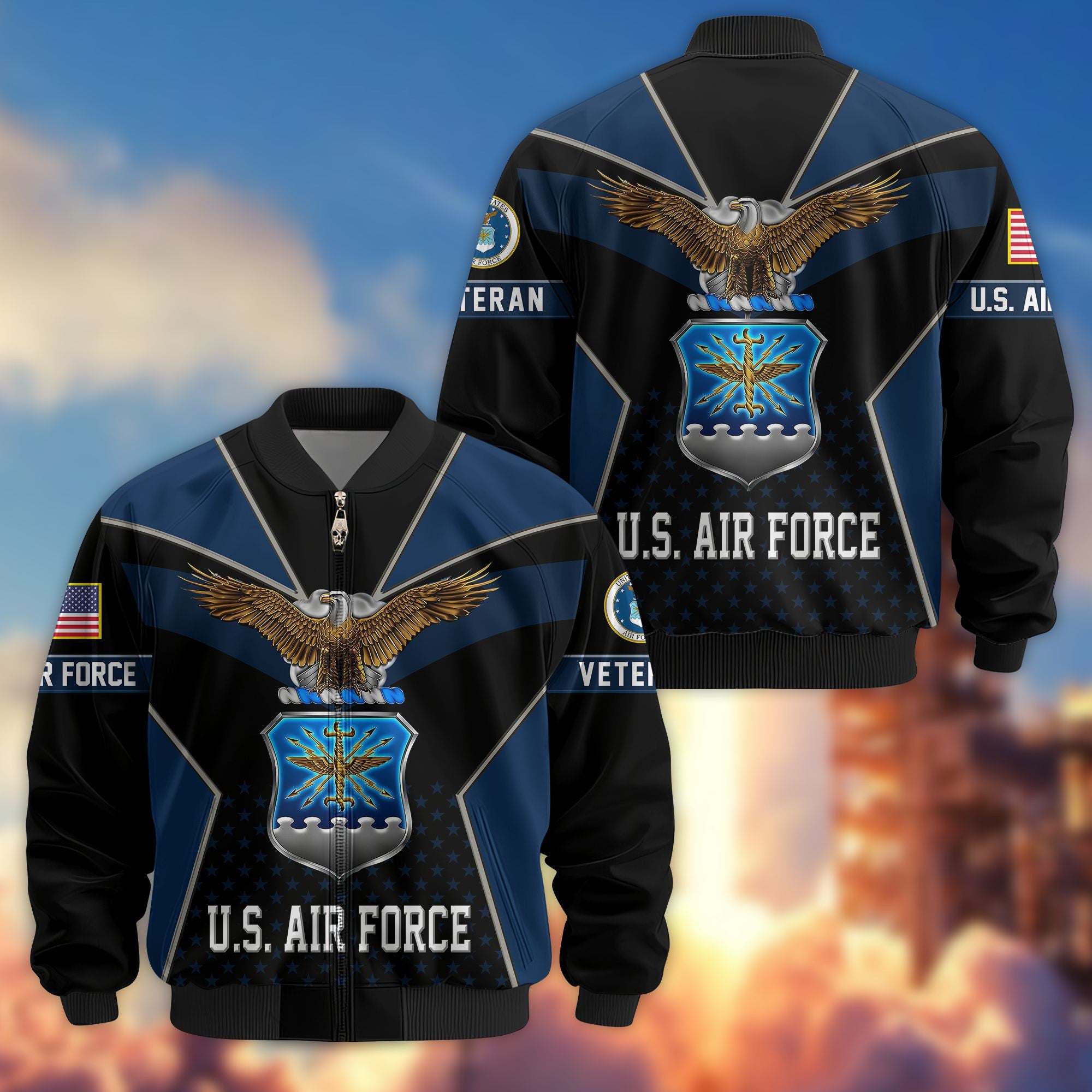 Premium US Veterans Bomber Jacket, Gifts For US Veterans, Gifts On Father's Day, Veterans Day.