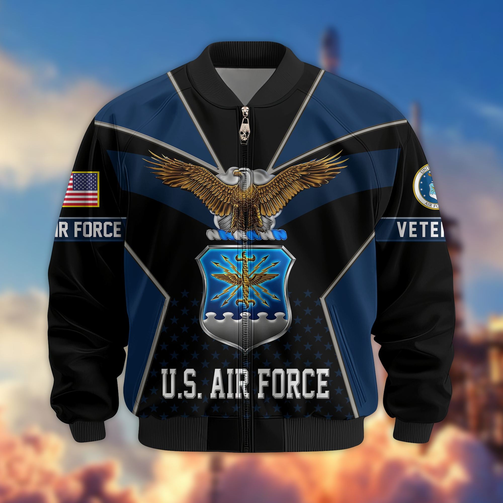 Premium US Veterans Bomber Jacket, Gifts For US Veterans, Gifts On Father's Day, Veterans Day.