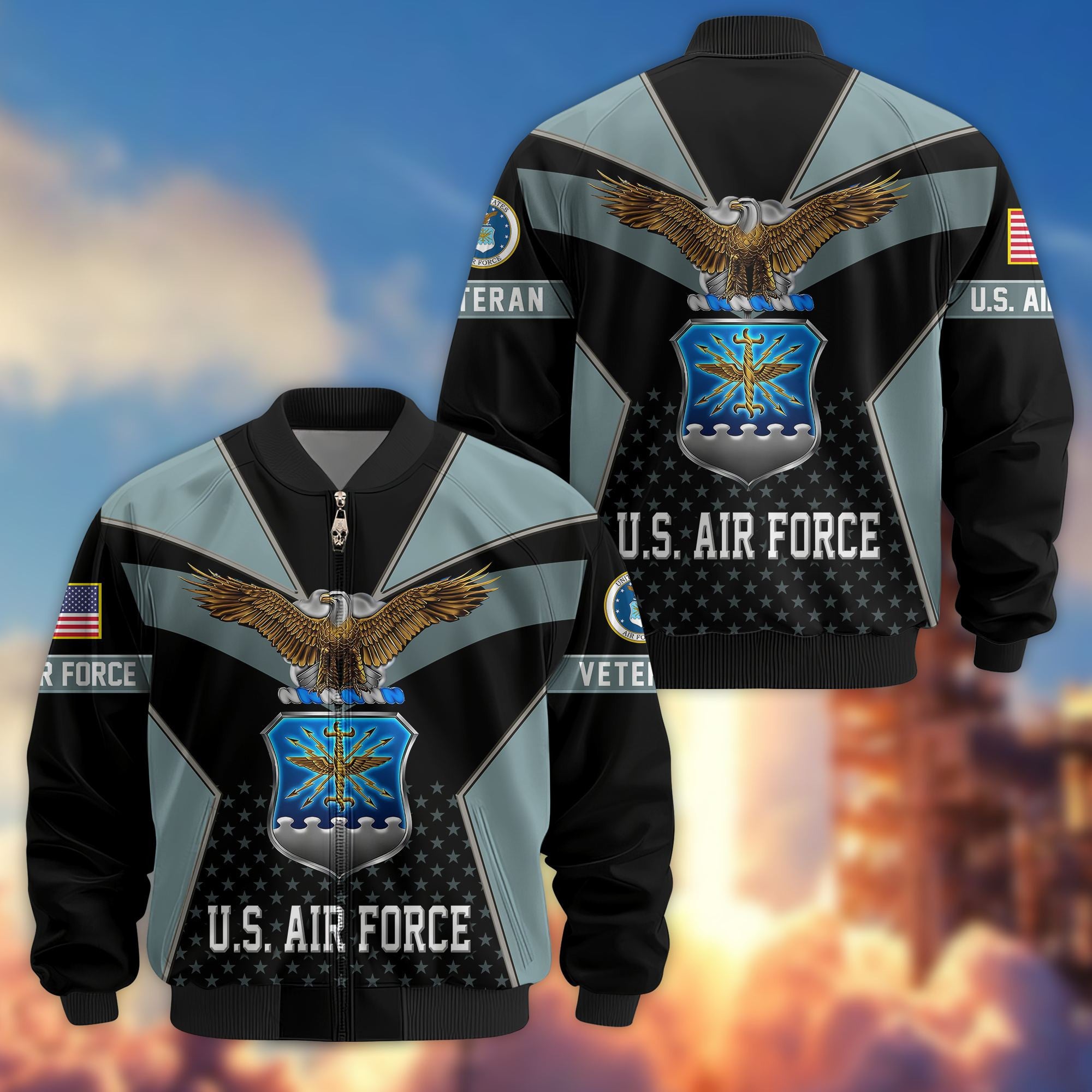 Premium US Veterans Bomber Jacket, Gifts For US Veterans, Gifts On Father's Day, Veterans Day.
