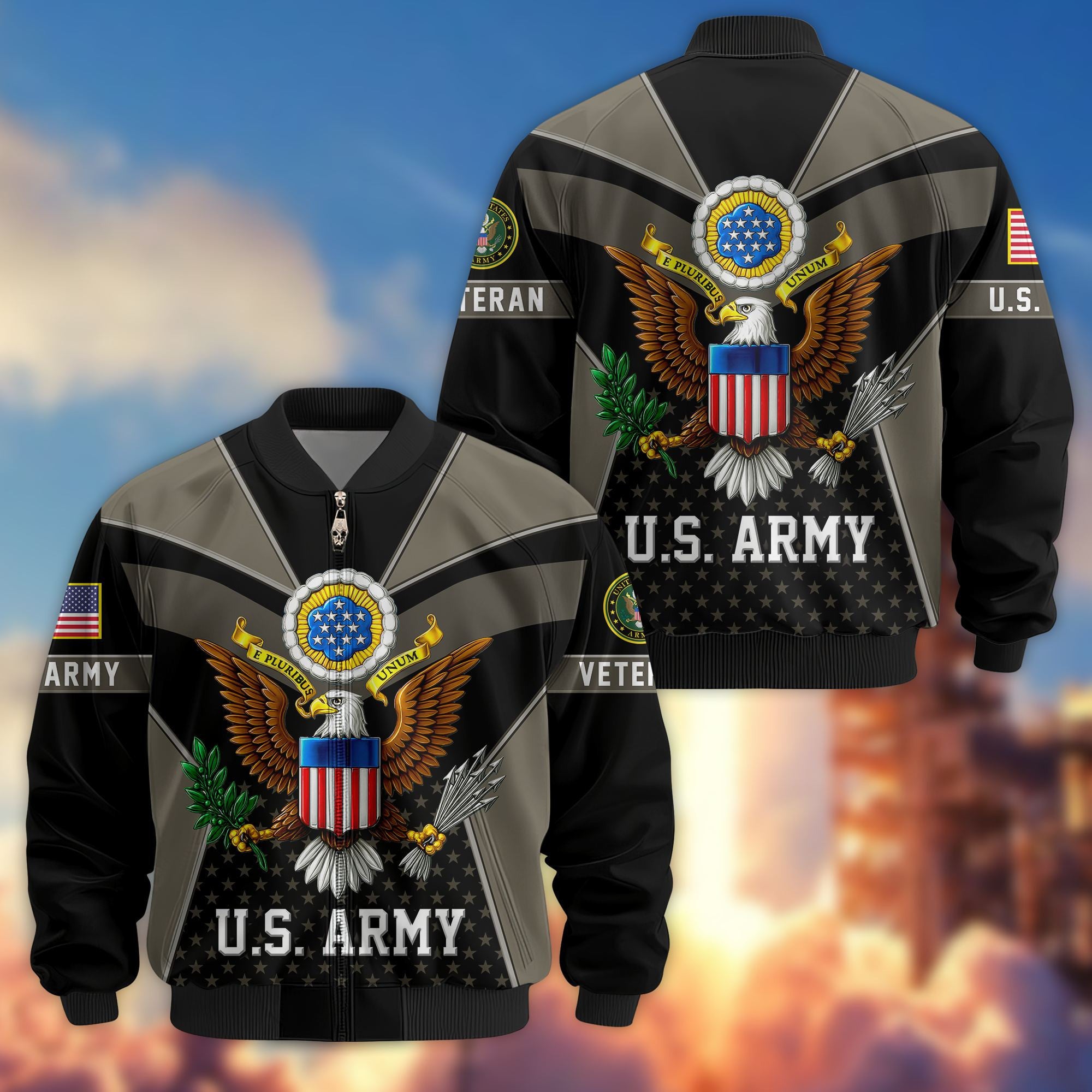Premium US Veterans Bomber Jacket, Gifts For US Veterans, Gifts On Father's Day, Veterans Day.