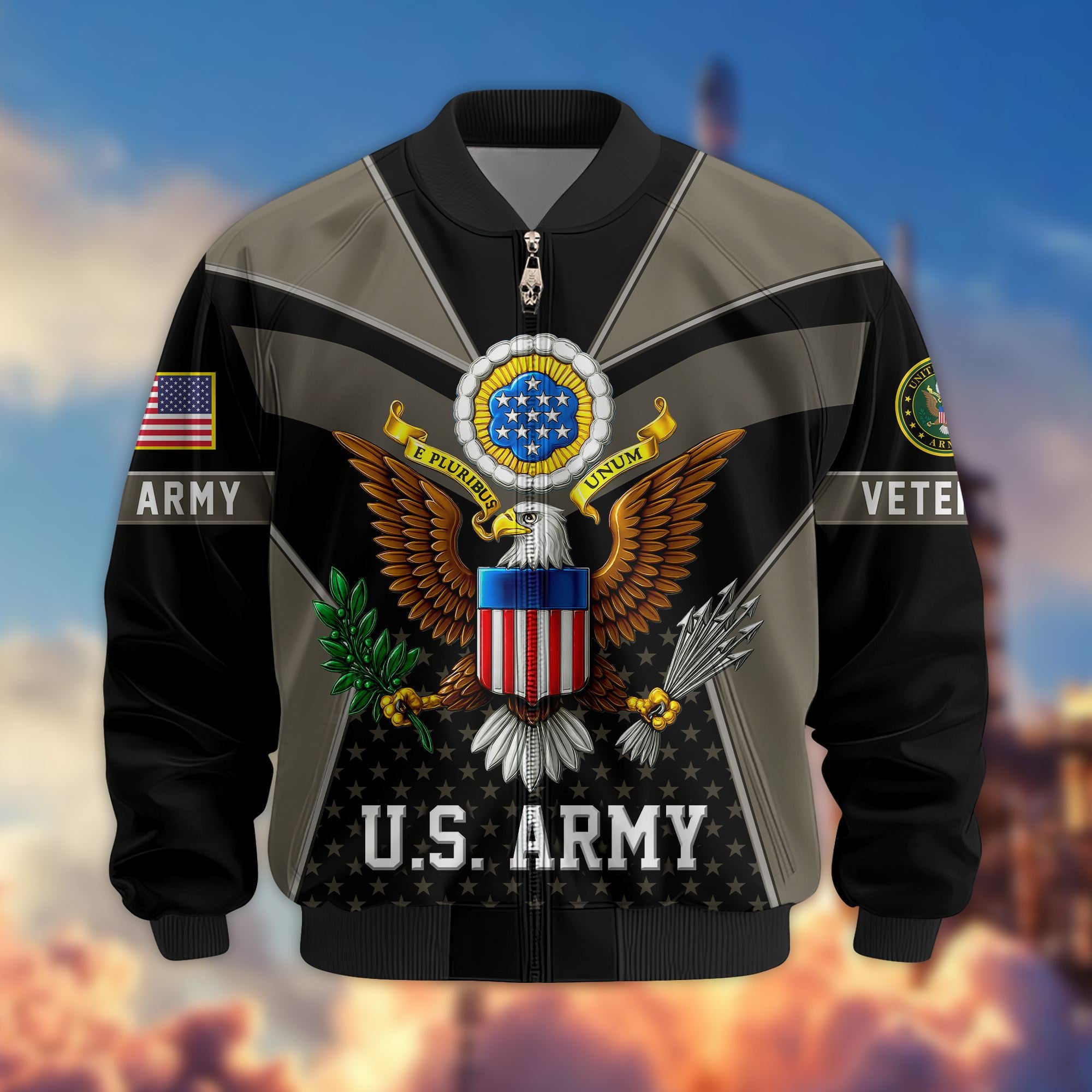 Premium US Veterans Bomber Jacket, Gifts For US Veterans, Gifts On Father's Day, Veterans Day.