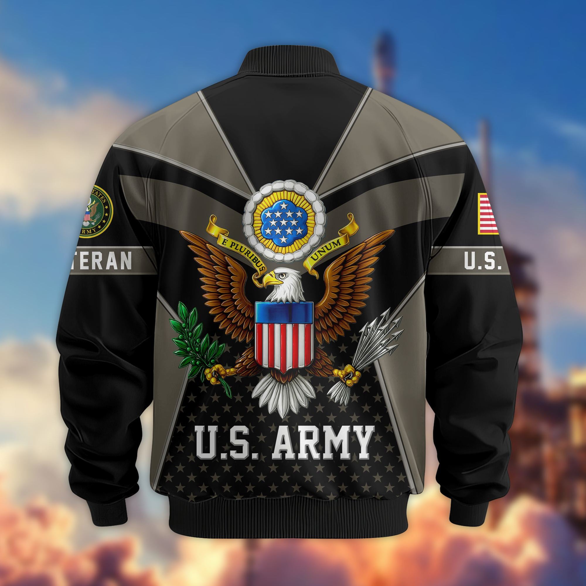 Premium US Veterans Bomber Jacket, Gifts For US Veterans, Gifts On Father's Day, Veterans Day.