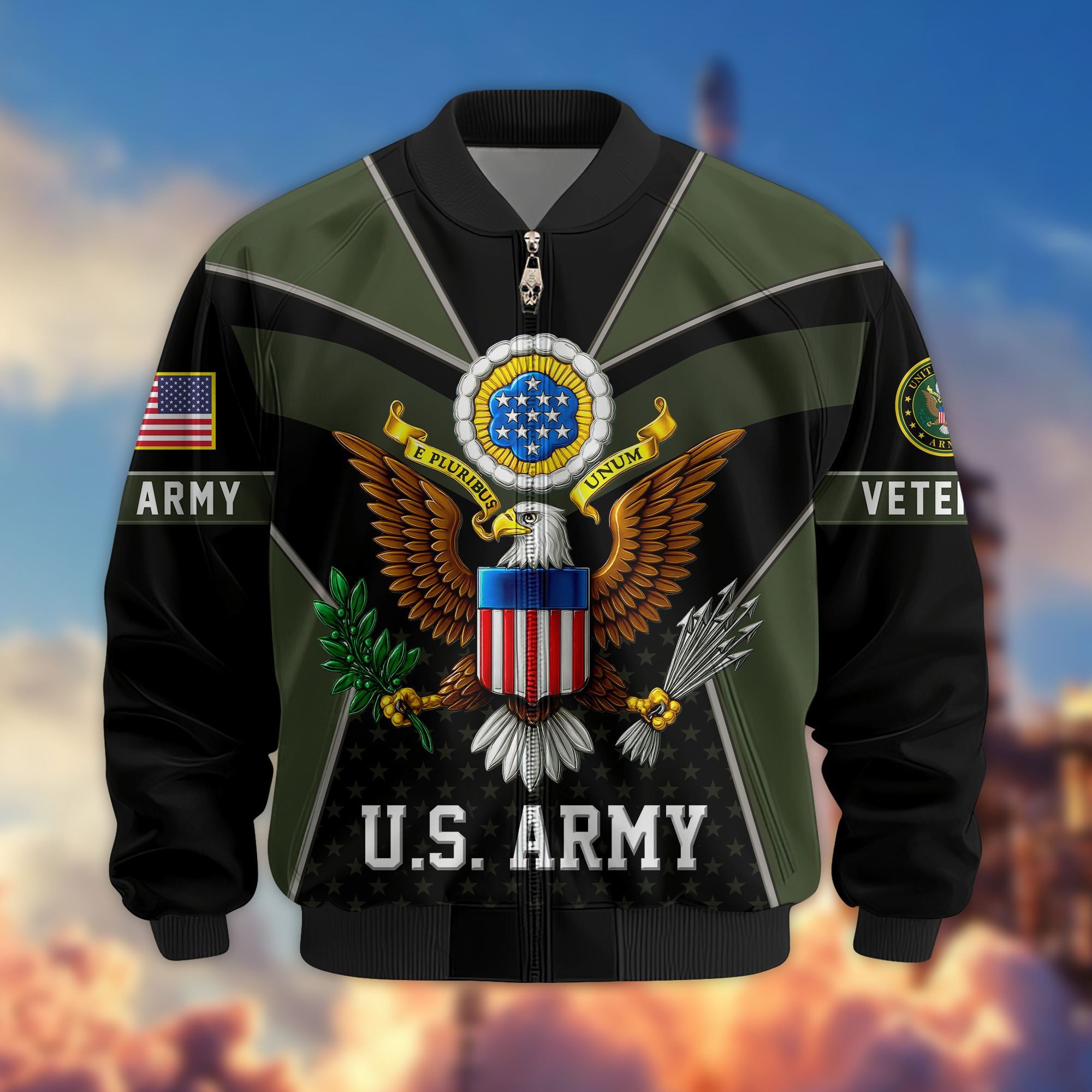 Premium US Veterans Bomber Jacket, Gifts For US Veterans, Gifts On Father's Day, Veterans Day.