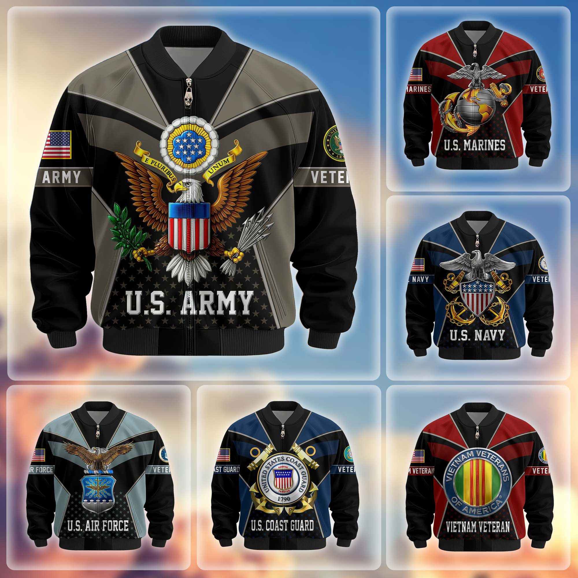 Premium US Veterans Bomber Jacket, Gifts For US Veterans, Gifts On Father's Day, Veterans Day.