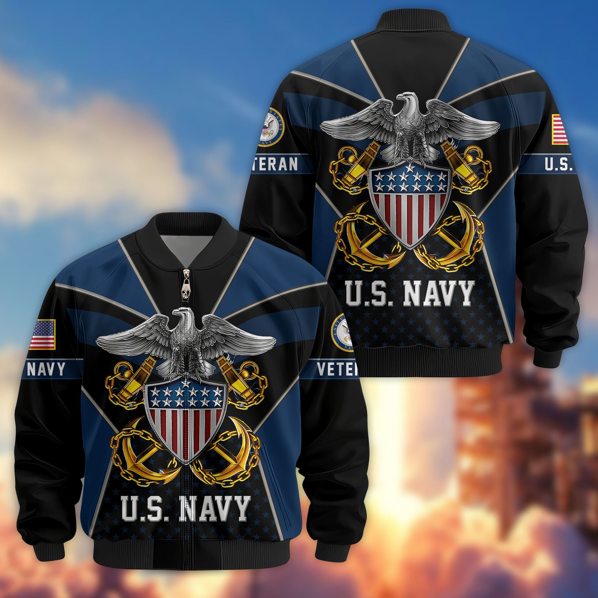 Premium US Veterans Bomber Jacket, Gifts For US Veterans, Gifts On Father's Day, Veterans Day.