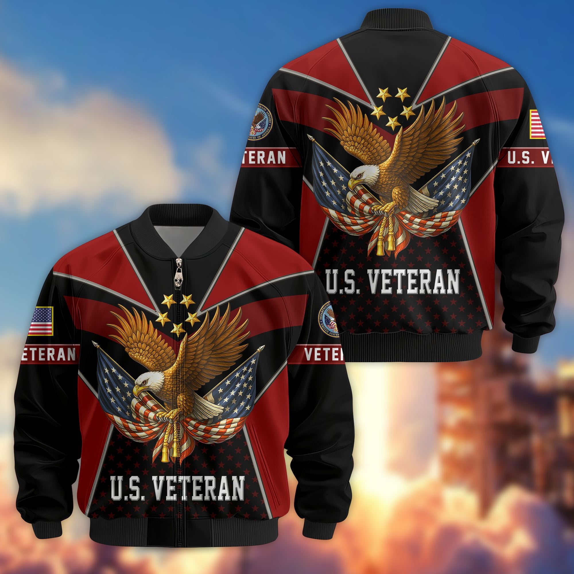 Premium US Veterans Bomber Jacket, Gifts For US Veterans, Gifts On Father's Day, Veterans Day.
