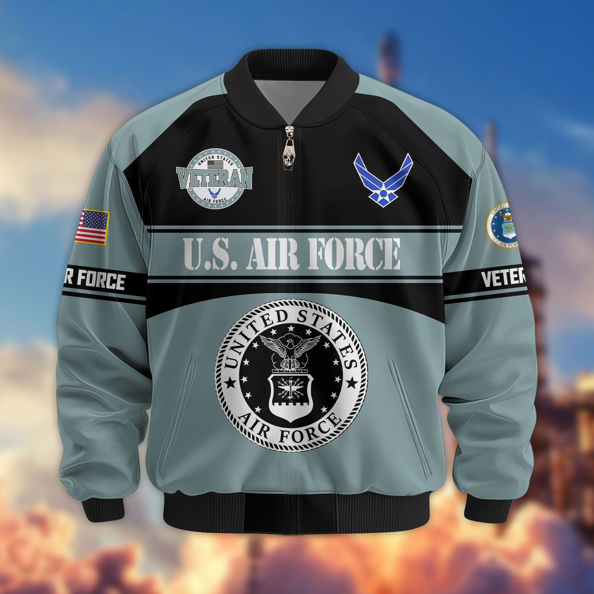 Premium US Veterans Bomber Jacket, Gifts For US Veterans, Gifts On Father's Day, Veterans Day.