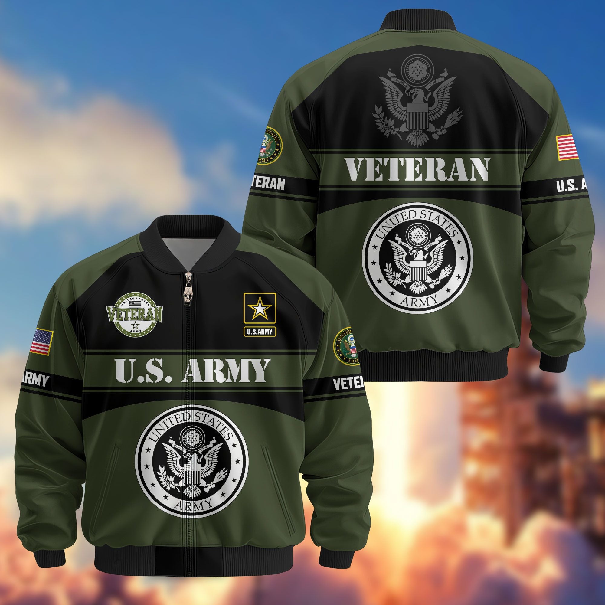 Premium US Veterans Bomber Jacket, Gifts For US Veterans, Gifts On Father's Day, Veterans Day.