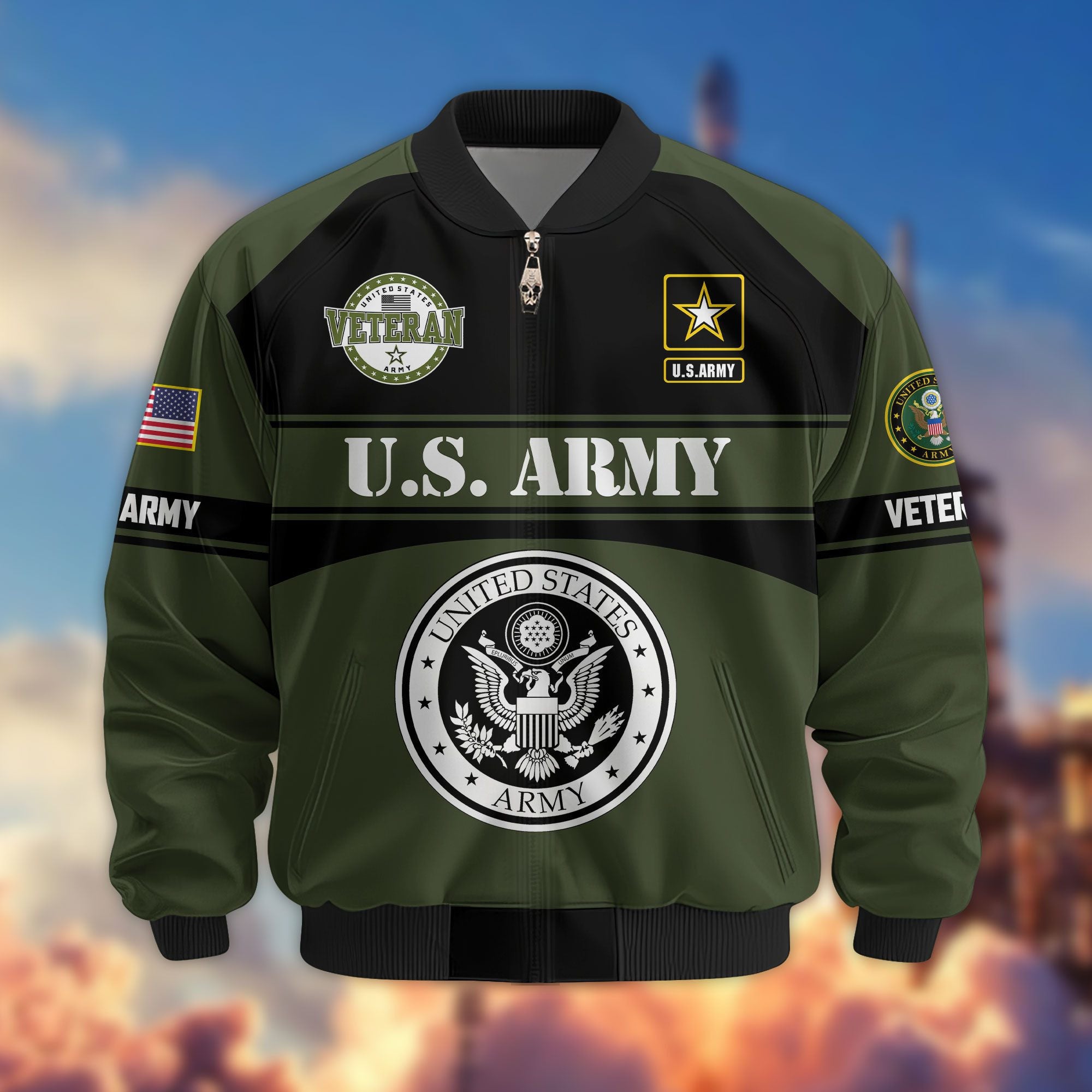 Premium US Veterans Bomber Jacket, Gifts For US Veterans, Gifts On Father's Day, Veterans Day.