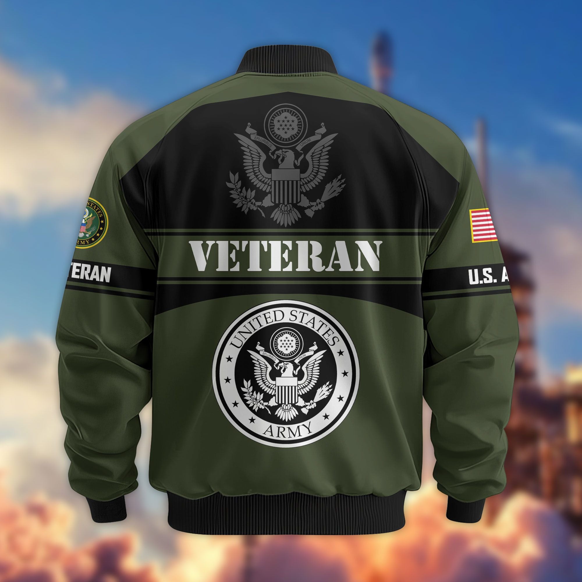Premium US Veterans Bomber Jacket, Gifts For US Veterans, Gifts On Father's Day, Veterans Day.