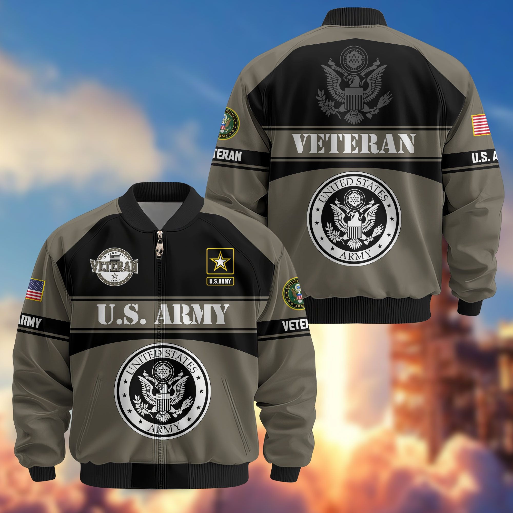 Premium US Veterans Bomber Jacket, Gifts For US Veterans, Gifts On Father's Day, Veterans Day.