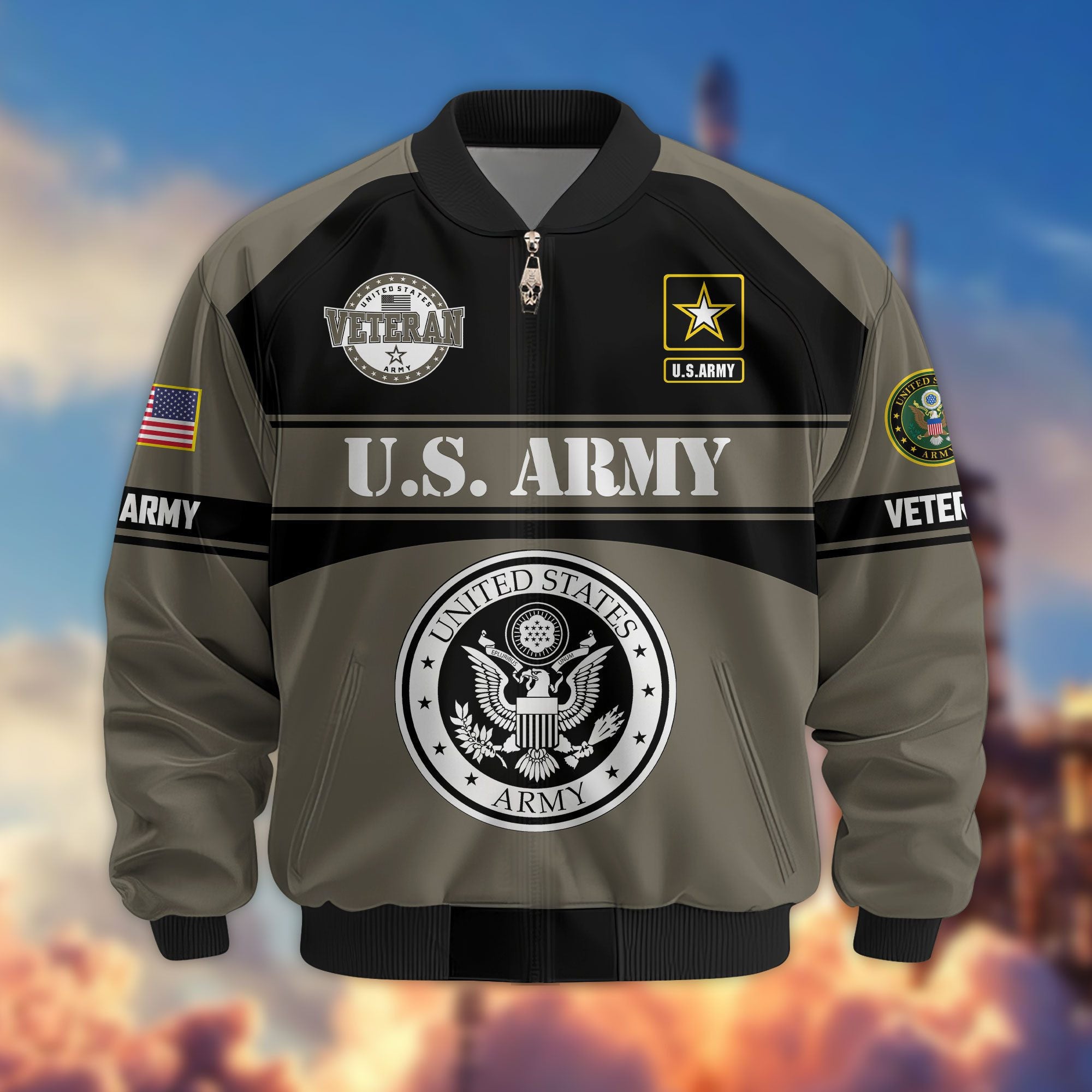 Premium US Veterans Bomber Jacket, Gifts For US Veterans, Gifts On Father's Day, Veterans Day.