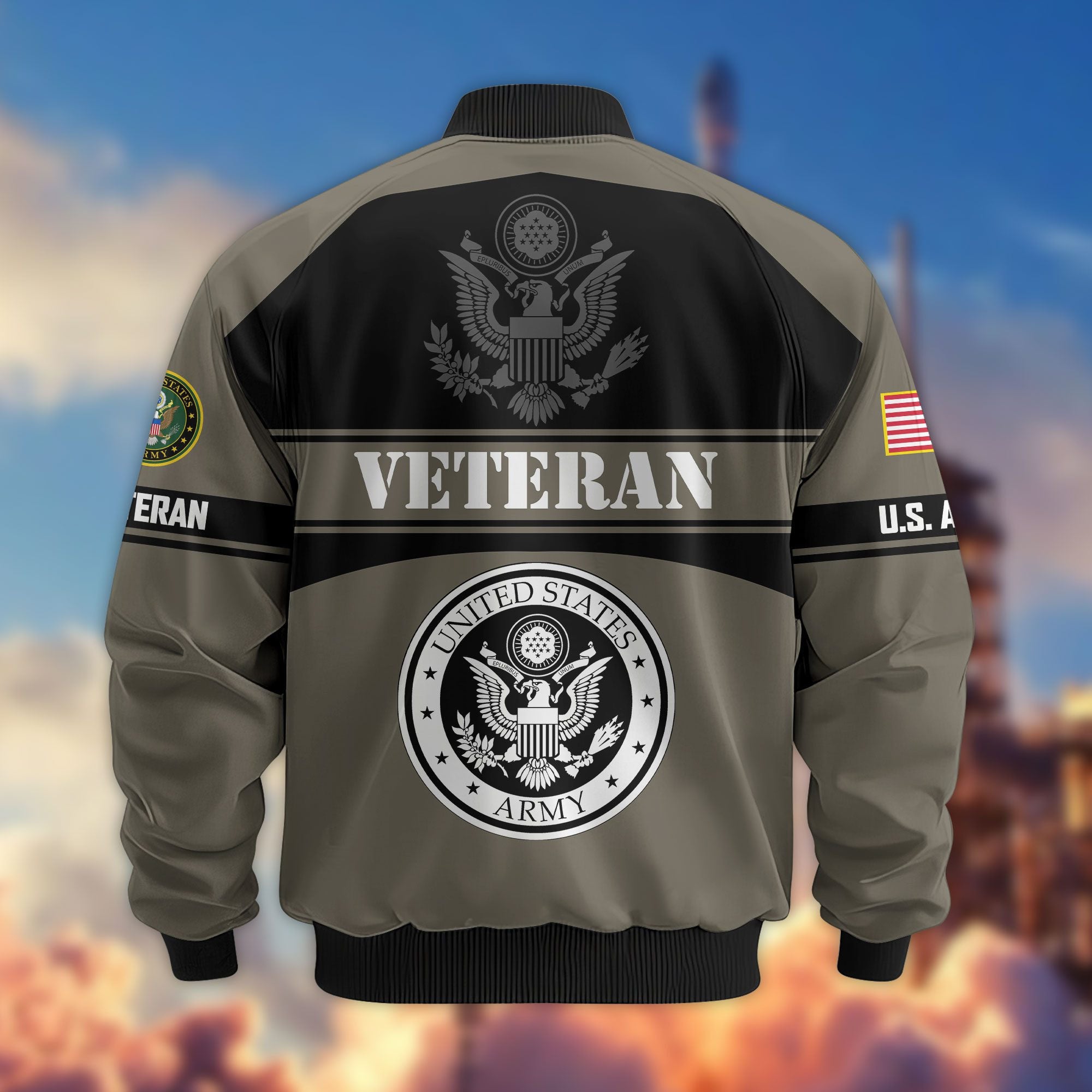 Premium US Veterans Bomber Jacket, Gifts For US Veterans, Gifts On Father's Day, Veterans Day.