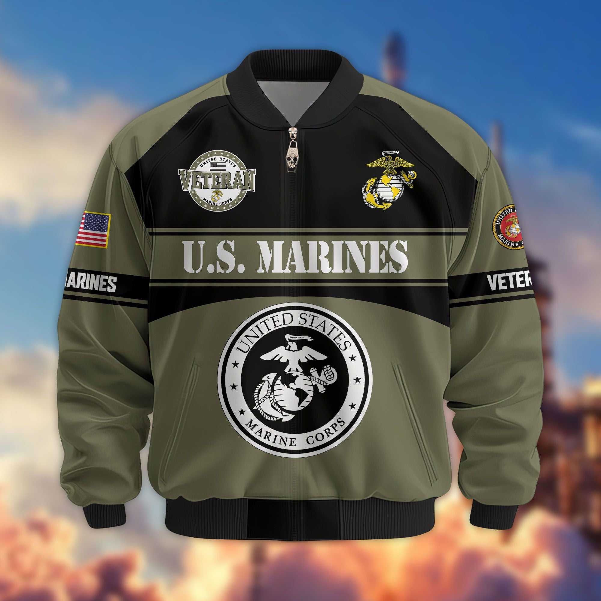 Premium US Veterans Bomber Jacket, Gifts For US Veterans, Gifts On Father's Day, Veterans Day.