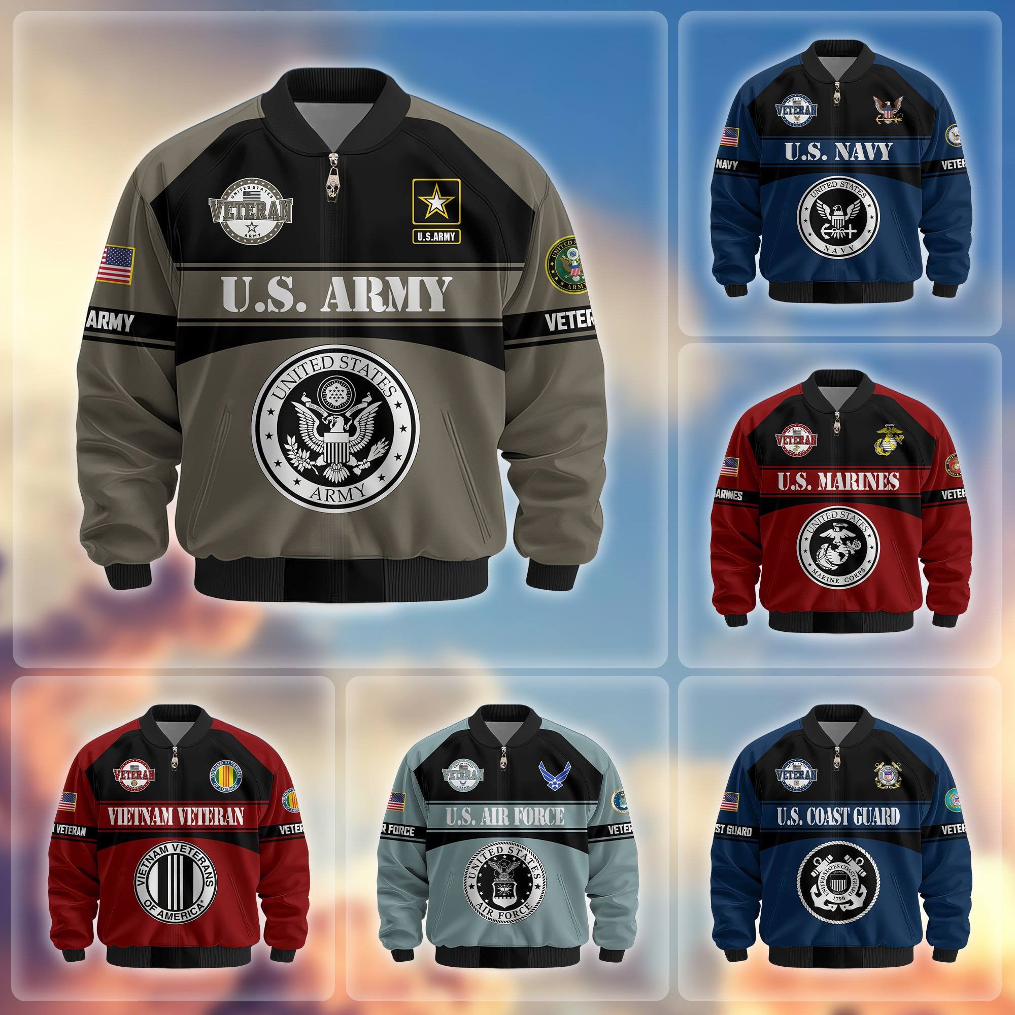 Premium US Veterans Bomber Jacket, Gifts For US Veterans, Gifts On Father's Day, Veterans Day.