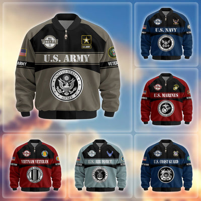 Premium US Veterans Bomber Jacket, Gifts For US Veterans, Gifts On Father's Day, Veterans Day.