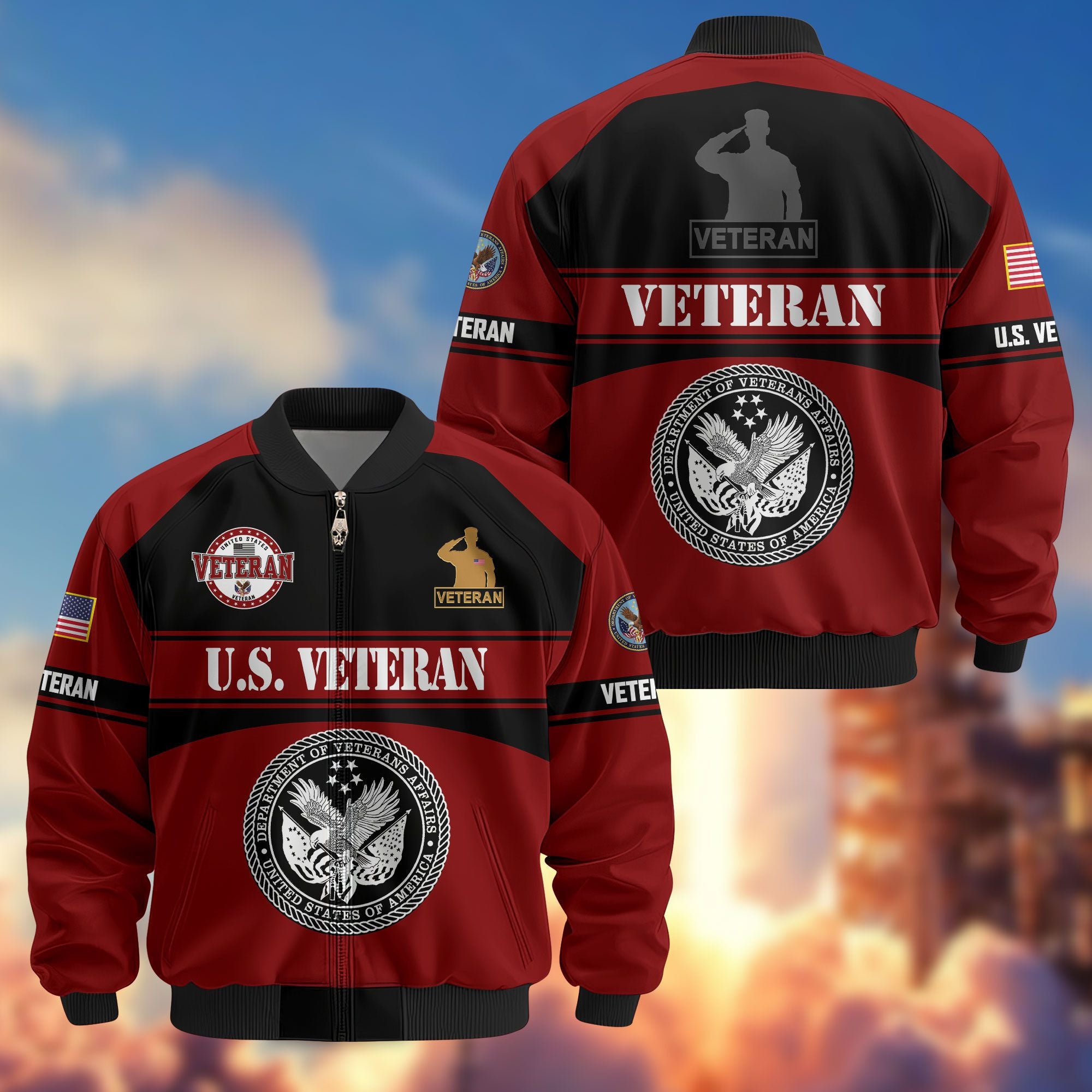 Premium US Veterans Bomber Jacket, Gifts For US Veterans, Gifts On Father's Day, Veterans Day.