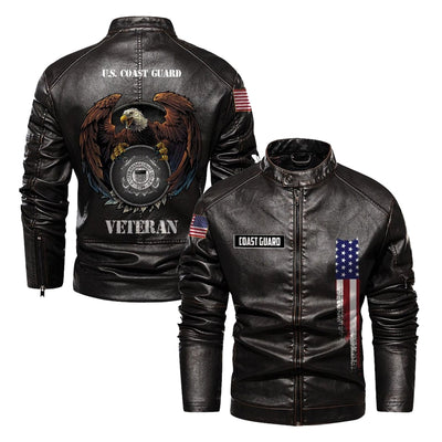 Premium USCG Leather Jacket, Gifts For Coast Guard Veteran, Gifts On Father's Day, Veterans Day.