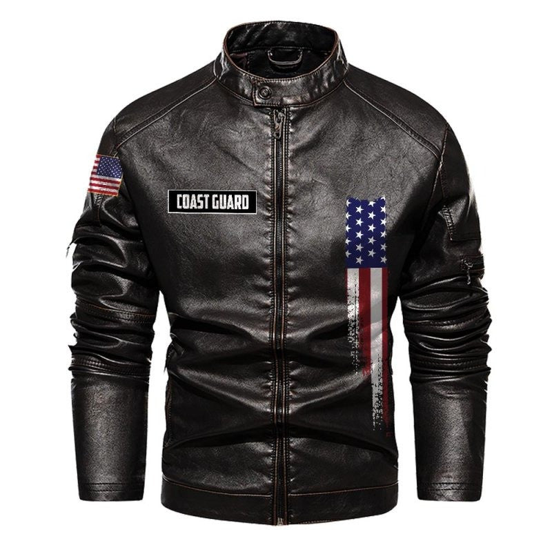 Premium USCG Leather Jacket, Gifts For Coast Guard Veteran, Gifts On Father's Day, Veterans Day.