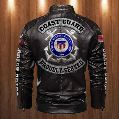 Premium USCG Leather Jacket, Gifts For Coast Guard Veteran, Gifts On Father's Day, Veterans Day.
