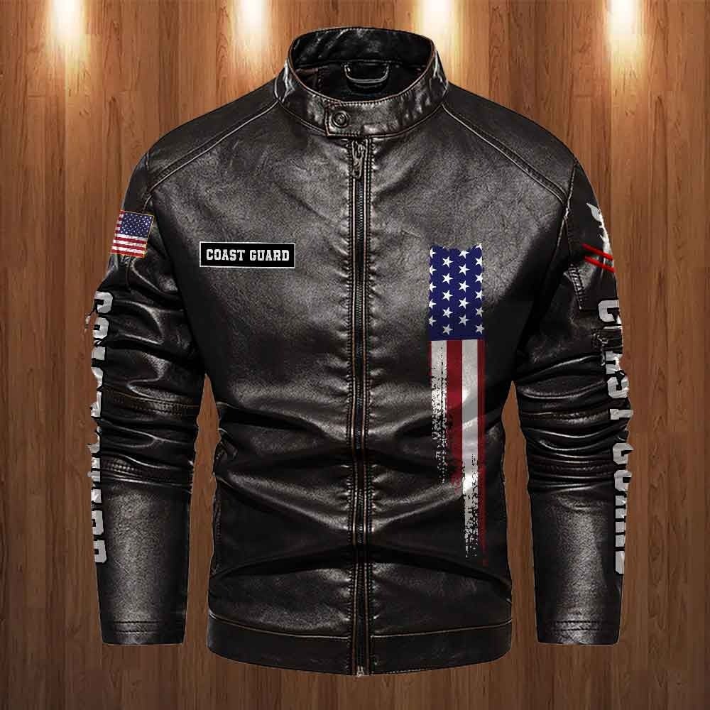 Premium USCG Leather Jacket, Gifts For Coast Guard Veteran, Gifts On Father's Day, Veterans Day.