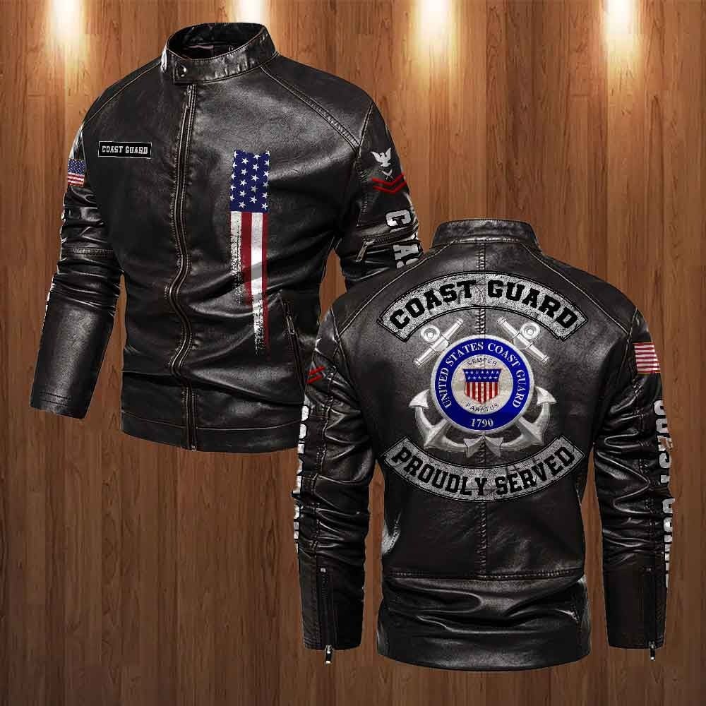 Premium USCG Leather Jacket, Gifts For Coast Guard Veteran, Gifts On Father's Day, Veterans Day.