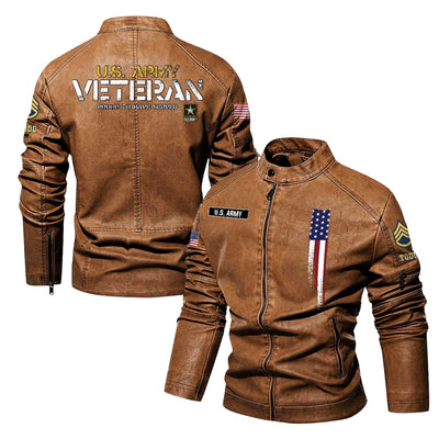 Premium Custom US Army Leather Jacket, Gifts For Army Veteran, Gifts On Father's Day, Veterans Day.