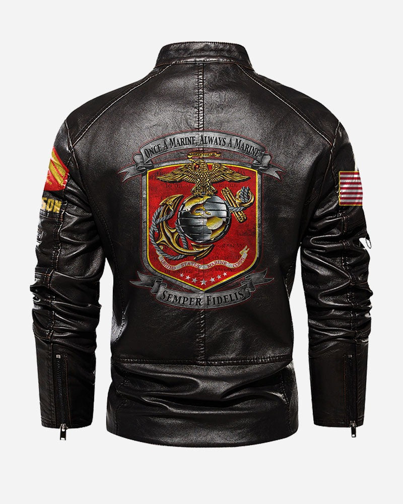 Premium Custom USMC Leather Jacket, Gifts For Marine Veteran, Gifts On Father's Day, Veterans Day.