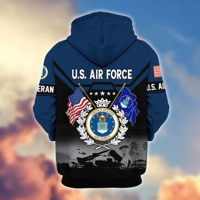 Premium US Veterans Zip Hoodie, Gifts For US Veterans, Gifts On Father's Day, Veterans Day.